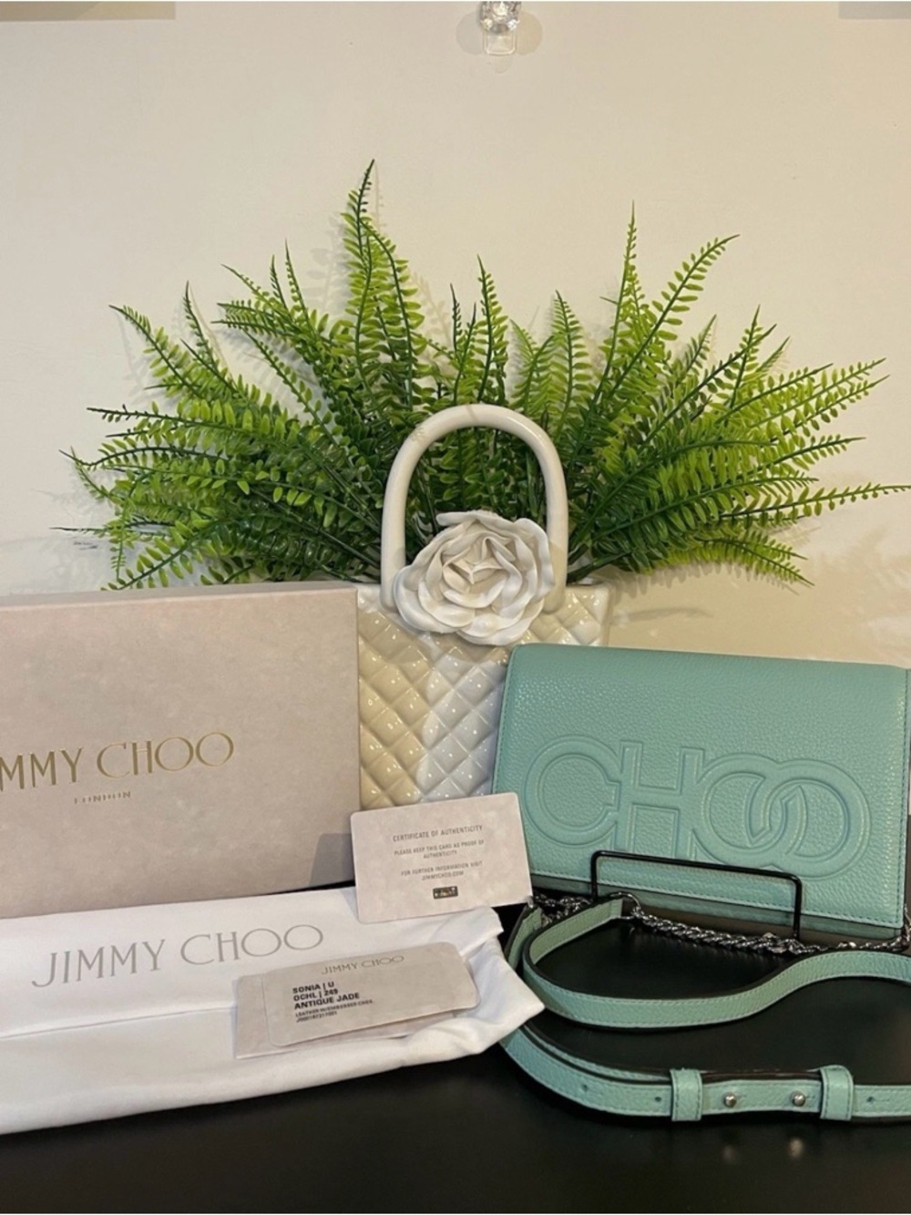 Jimmy Choo Mint Green Embossed Leather Crossbody - Picture 3 of 5